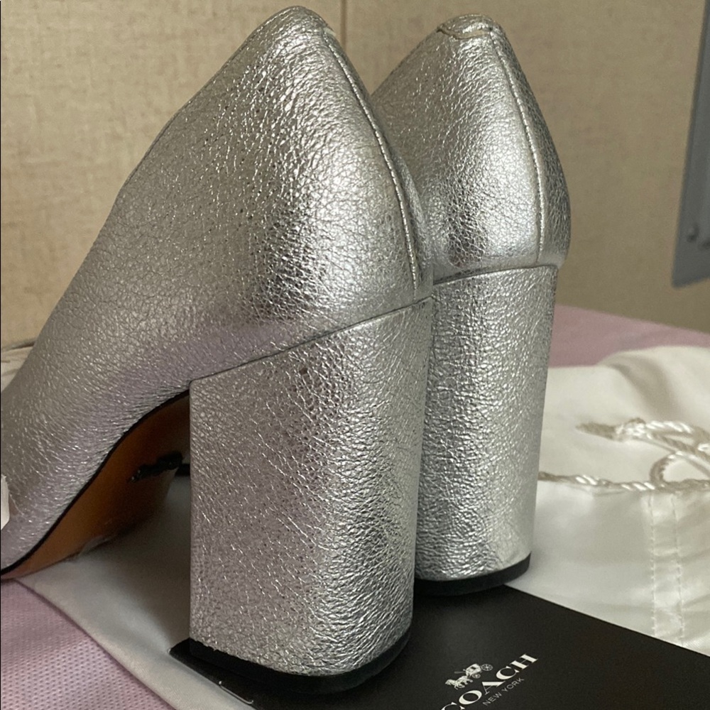 Coach Silver Block Heel Pumps with Square Toe - Picture 6 of 8